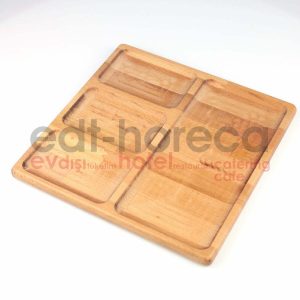 Kuvarz Ahşap Çerezlik Kahvaltılık 4 Bölmeli 29x29cm