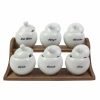 Kuvarz Premium Ahşap Standlı Porselen 6lı Baharatlık Yazılı