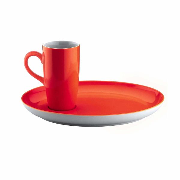 Kutahya Porcelain Lima Slim Mug Cup and Saucer 80cc Red