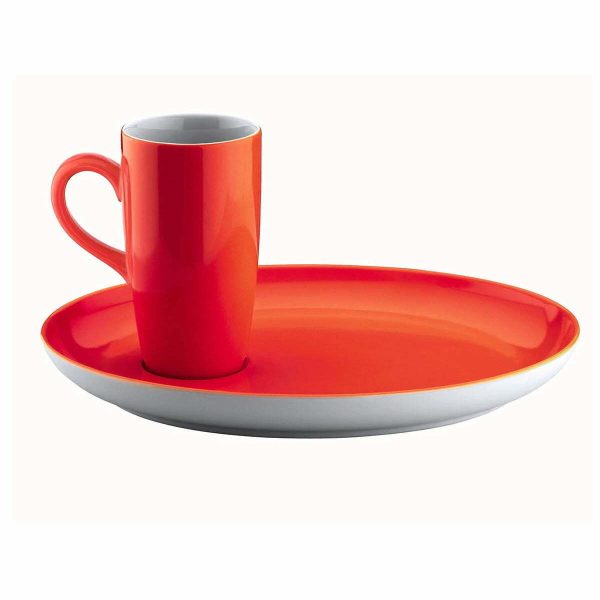 Kutahya Porcelain Lima Thin Mug Cup and Saucer 190cc Red