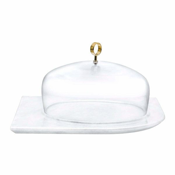 Nudeglass Cupola Large Size Cake Serving Plate with Marble Base