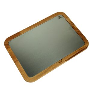 Kuvarz Dikdörtgen Ahşap ve Çelik Sunum Tablası Kayın 29x19cm