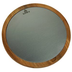 Kuvarz Daire Ahşap ve Çelik Sunum Tablası Kayın 23cm