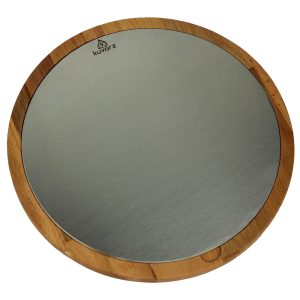 Kuvarz Daire Ahşap ve Çelik Sunum Tablası Kayın 28cm