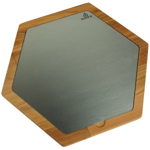 Kuvarz Altıgen Ahşap ve Çelik Sunum Tablası Kayın 28x24cm