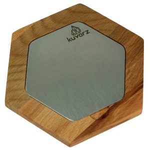 Kuvarz Altıgen Ahşap ve Çelik Sunum Tablası Kayın 16x14cm