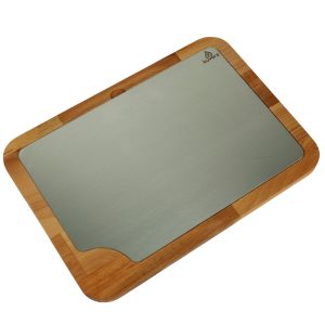 Kuvarz Dikdörtgen Ahşap Çelik Sunum Tablası Kayın 34x24cm