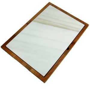Kuvarz Dikdörtgen Ahşap ve Mermer Sunum Tablası Kayın 45x31cm