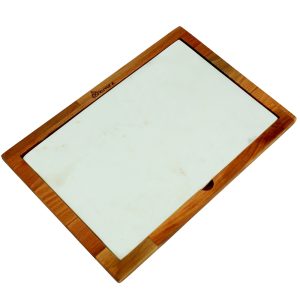 Kuvarz Dikdörtgen Ahşap ve Mermer Sunum Tablası Kayın 35x24cm