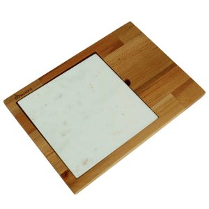 Kuvarz Dikdörtgen Ahşap ve Mermer Sunum Tablası Kayın 34x24cm