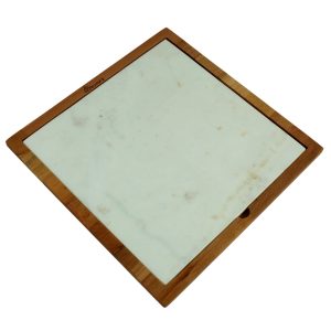 Kuvarz Kare Ahşap ve Mermer Sunum Tablası Kayın 34x34cm