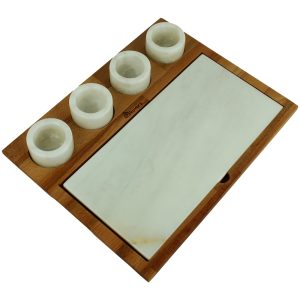 Kuvarz Dikdörtgen Kulplu Ahşap ve Mermer Sunum Tablası Kayın 39x31cm