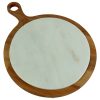 Kuvarz Daire Kulplu Ahşap Mermer Sunum Tablası Kayın 34cm