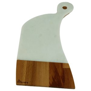 Kuvarz Kulplu Ahşap ve Mermer Sunum Tablası Kayın 40X22cm