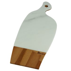 Kuvarz Kulplu Ahşap ve Mermer Sunum Tablası Kayın 44X21cm