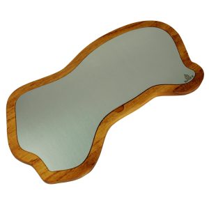 Kuvarz Asimetrik Ahşap ve Çelik Sunum Tablası Iroko 44x23cm