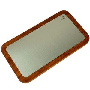 Kuvarz Dikdörtgen Ahşap ve Çelik Sunum Tablası Iroko 34x19cm