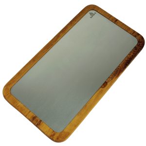 Kuvarz Dikdörtgen Ahşap ve Çelik Sunum Tablası Iroko 34x21cm