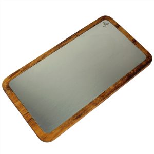 Kuvarz Dikdörtgen Ahşap ve Çelik Sunum Tablası Iroko 44x24cm