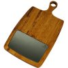 Kuvarz Asimetrik Kulplu Ahşap Çelik Sunum Tablası Iroko 41x23cm