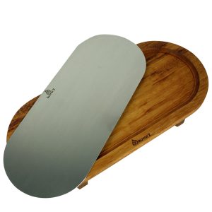 Kuvarz Dikdörtgen Pide Ahşap ve Çelik Sunum Tablası Iroko 44x20cm