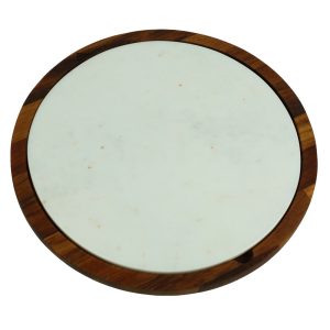 Kuvarz Pizza Mermer ve Çelik Sunum Tablası Iroko 34cm