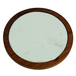 Kuvarz Daire Ahşap ve Mermer Sunum Tablası Iroko 24cm