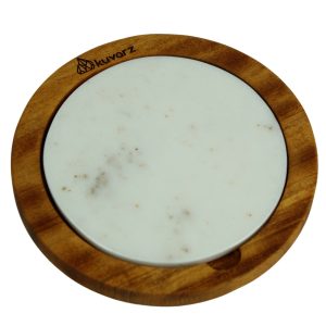 Kuvarz Daire Ahşap ve Mermer Sunum Tablası Iroko 19cm