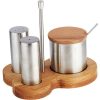 Biradlı 3'Lü Tuzluk Baharatlık Takımı Standlı 16*11Cm Mat